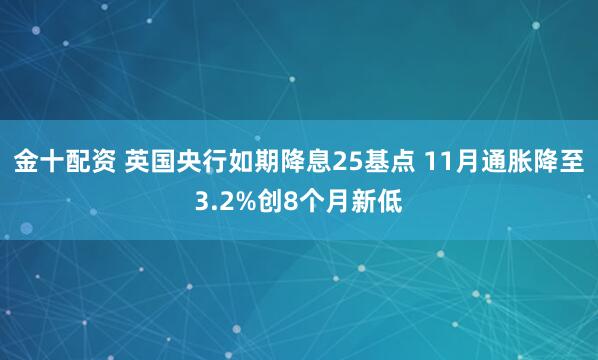 金十配资 英国央行如期降息25基点 11月通胀降至3.2%创8个月新低